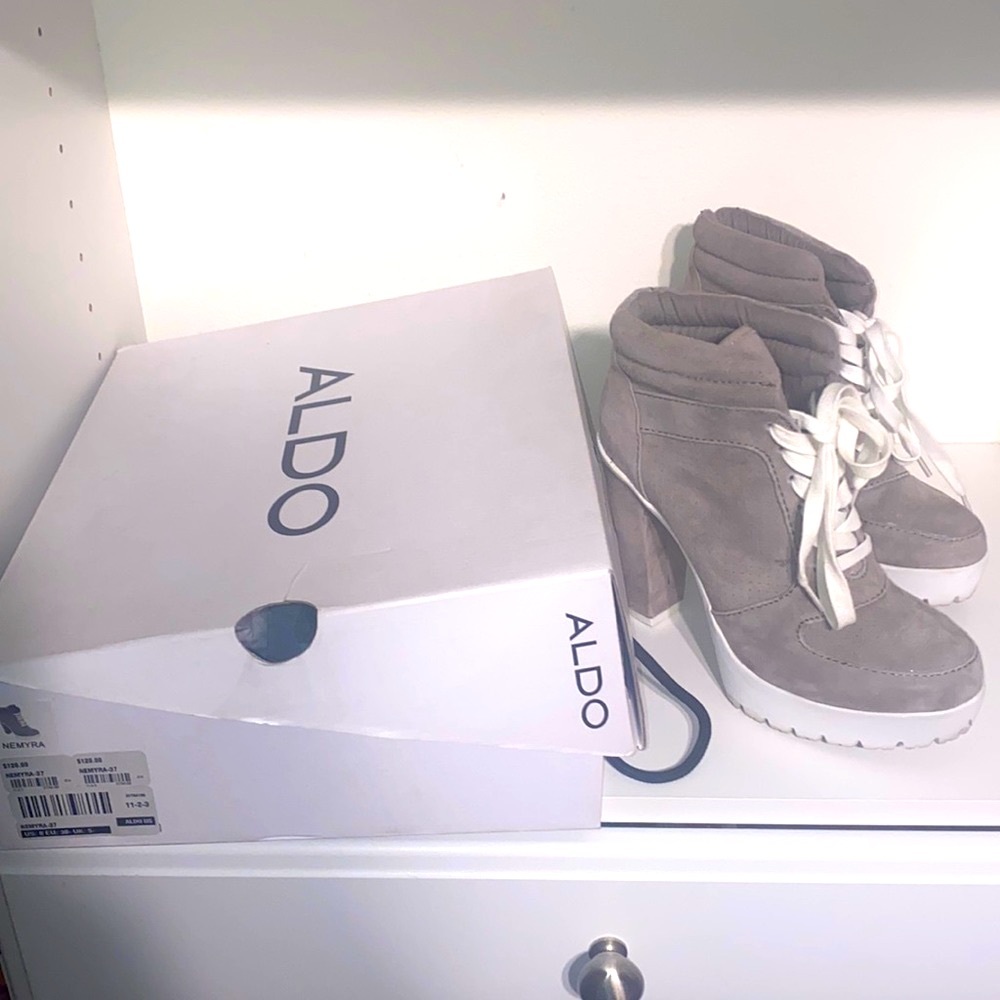 Worn once! Gray suede lace up Aldo bottie